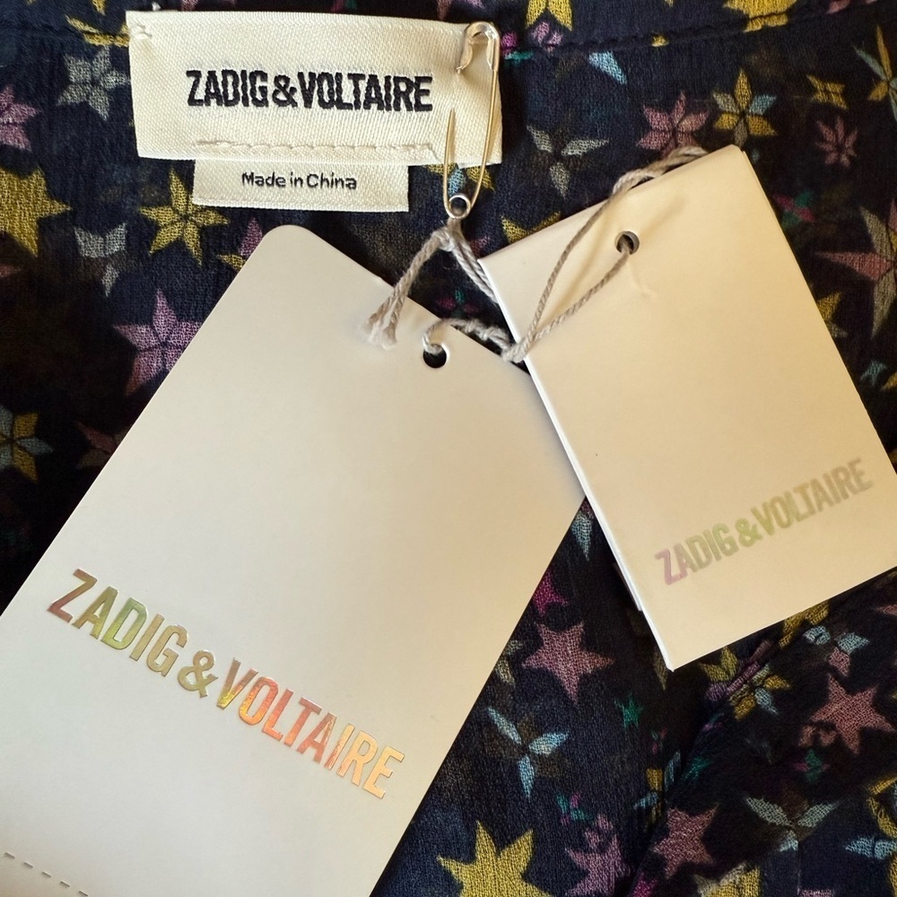 Zadig & Voltaire Lightweight Chiffon Rapidy Crinkle Print Etoiles Dress Sz L NWT - Picture 5 of 11
